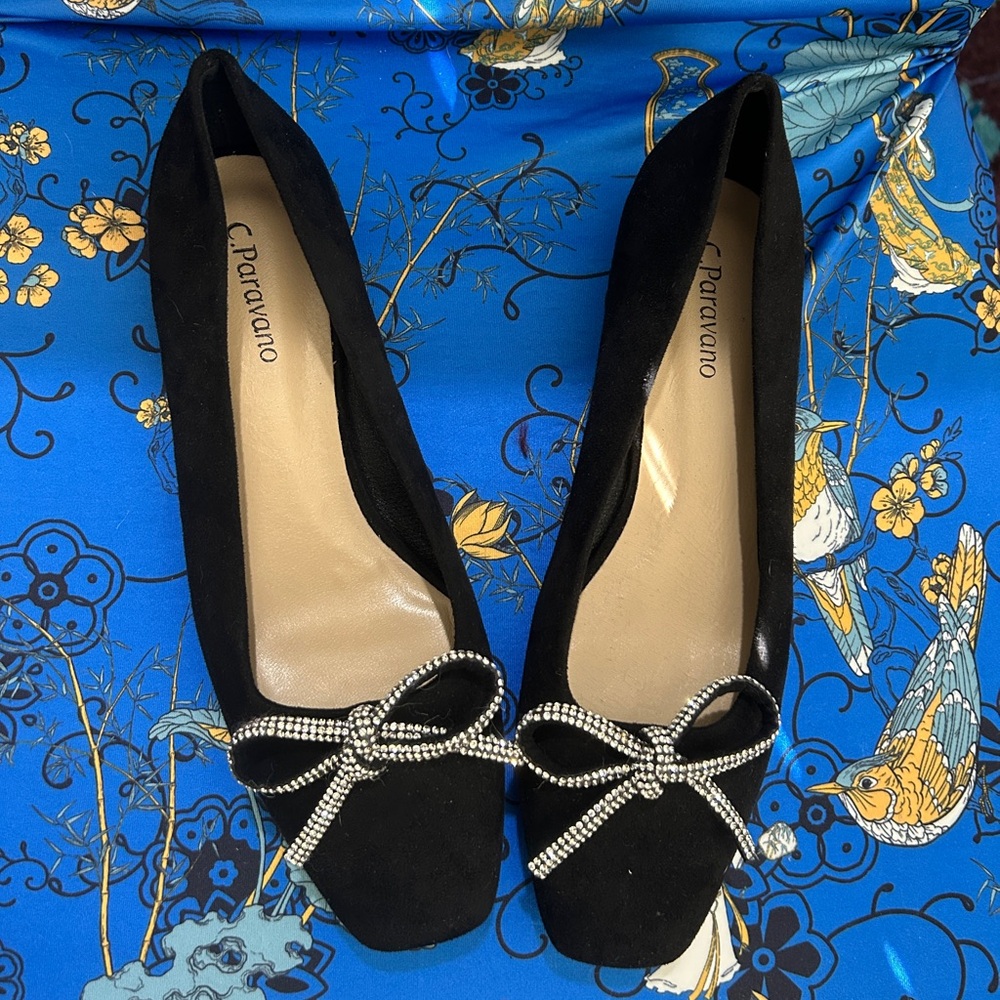 Black Women's Shoes with Rhinestone Bow C Paravano 7